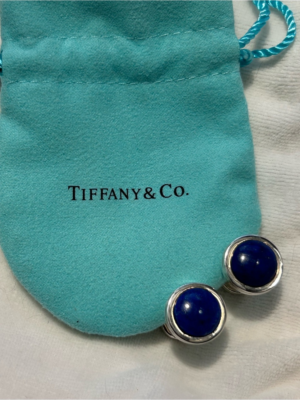Tiffany & Co. Paloma Picasso "Groove" Silver and Lapis Cufflinks